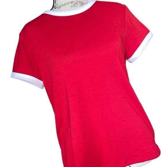LuLaRoe Size 12 Kids Parker Tee • Solid Red w/White Trim • Americana Collection - Picture 5 of 13